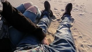 Risky Outdoor Handjob - Jerking him off on a Public Beac...-1