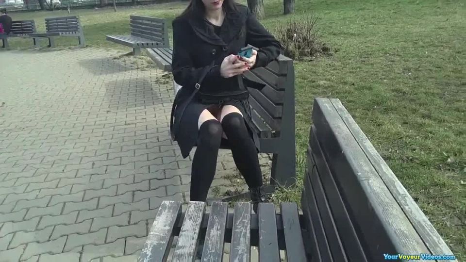 Brunette flashing pussy in public Public