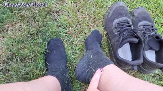SweetFootWork - Worship My Big Sweaty Stinky Feet, Tennis Shoes and Socks Outside After Mowing Grass -You May Cum-0
