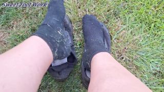SweetFootWork - Worship My Big Sweaty Stinky Feet, Tennis Shoes and Socks Outside After Mowing Grass -You May Cum-2