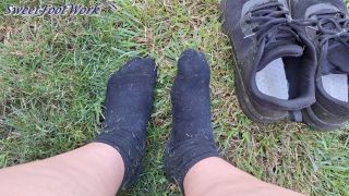 SweetFootWork - Worship My Big Sweaty Stinky Feet, Tennis Shoes and Socks Outside After Mowing Grass -You May Cum-3