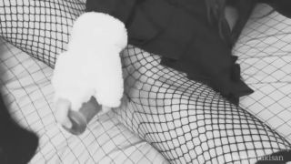 Female Orgasm Black and white solo video masturbating dildo ride in fishnets Hot goth girl-5