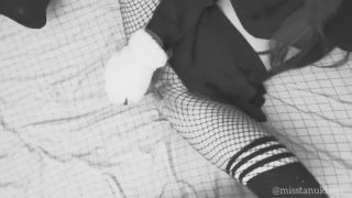 Female Orgasm Black and white solo video masturbating dildo ride in fishnets Hot goth girl-7