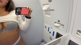 7185 Slut Sneaks off to Airplane Bathroom to use Remote Contr...-7