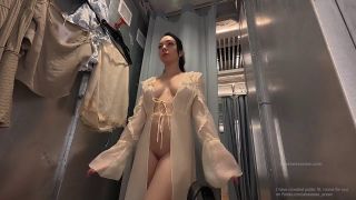 Anastasia Ocean - I try on clothes in fitting room with open curtain. People are passing and watching on me.-7