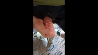 smallkrill - guy in sneakers and white adidas socks jerks off a fat cock and cums hard on the floor-3