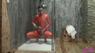 Red latex shower with german girl-3