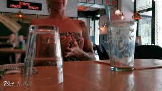 [Amateur] Horny girl loves to masturbate in public bar. Wetkelly-8