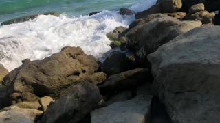 [Amateur] Exciting Public POV Amateur sex on the beach full with people.Second cum.-3