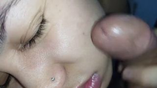 Handjob Creampie cum face making her eat all the sperm after the handjob, eat it all now you slut-5