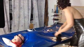 Pt 2Latex Barbie - Pink Catsuit Blue Vacuum Bed Liveshow-9