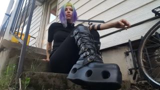 Cyberpunk goth girl boot worship and spitty soles(Feet porn)-0