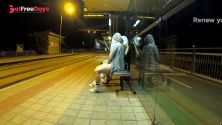 Quick risky sex at bus-stop with squirt orgasm and cum in mouth Dada Deville-1