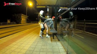 Quick risky sex at bus-stop with squirt orgasm and cum in mouth Dada Deville-8