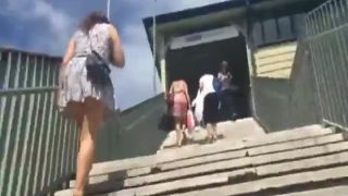 Wind shows her ass while on the  stairs-0