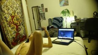 horny girl watching porn and masturbating with toy on the bed. hidden ...-4