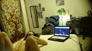 horny girl watching porn and masturbating with toy on the bed. hidden ...-5