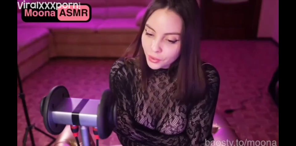 Pussy Licking Moona teases in sheer lingerie during ASMR earlicking stream video 