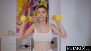 Mila Azul - Big natural tits bounce as naked workout leads to masturbation-1