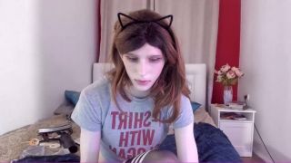 Pretty CD trap Dominik ass fucking, cock stroking and cumming show-0
