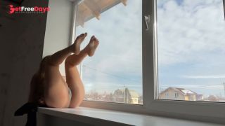 I caress my wet pussy by the window. Orgasm in public-2