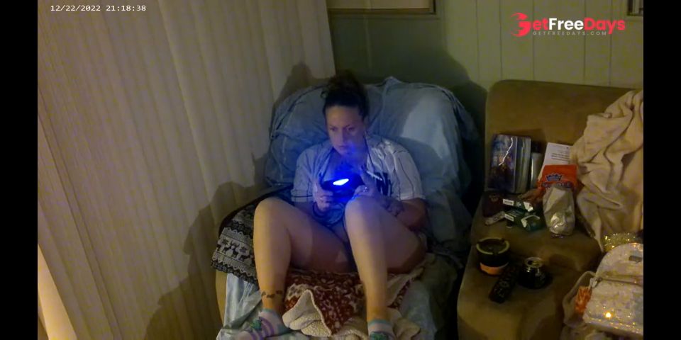 Step mom smoking cigarette and playing video games in her bra and panties Part 2