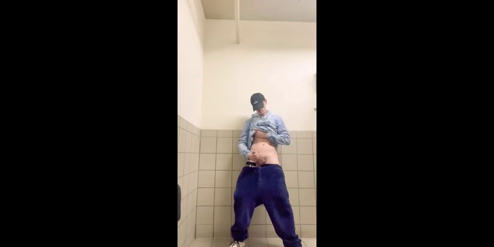 Brunette College Hunk likes Risky Public Restroom JO