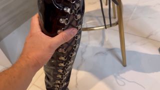 7108 British MILF Teasing in Seamed Pantyhose, Leather Boots ...-6