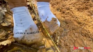 Do you like mud I do , Hot Blonde Milf plays in public with her socks in the mud-0