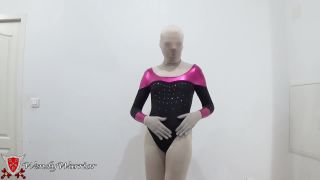 Wendy WarriorPutting on a leotard over a padlocked zentai-8