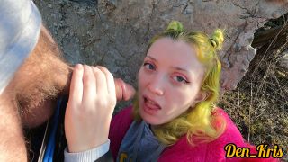 Green Haired Schoolgirl Likes To Have Sex Outdoors To Get A Big Load On -0