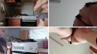 Chubby Latina Amateur wife prepares breakfast naked, hairy pussy, big tits.-0
