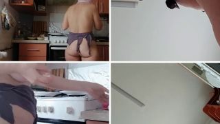 Chubby Latina Amateur wife prepares breakfast naked, hairy pussy, big tits.-1
