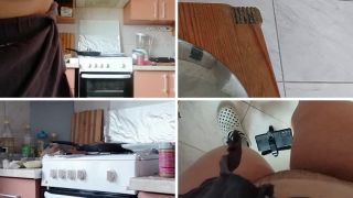 Chubby Latina Amateur wife prepares breakfast naked, hairy pussy, big tits.-8