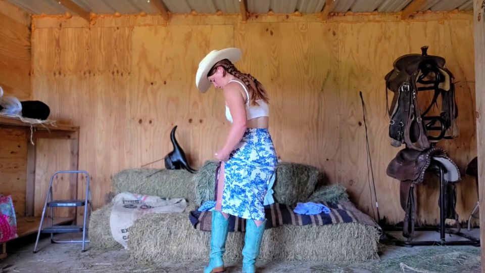 NaughtyRedFarmgirl - Big ass petite redhead cowgirl gets baked in barn and trying on new dresses