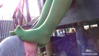 online porn video 26 femdom sissification feet porn | Mistress Legs - Gentle Foot Worship Mistress Feet In Green Pantyhose Outdoor - FullHD 1080p | footworship-9