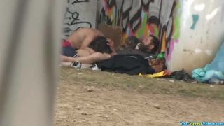 Homeless threesome Public!-9
