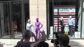 With spandex catsuit in a café Public!-5