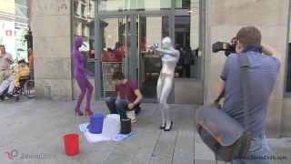 With spandex catsuit in a café Public!-6