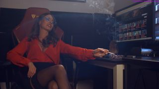 Anna smoking corks in sexy PVC outfit - Smoking-6