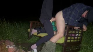 Outdoor Blowjob A couple fucks each other on a bench in the woods-7