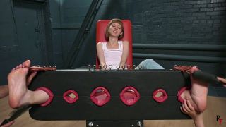 Fashion model gets tickled in stocks by four hands Tickling!-2