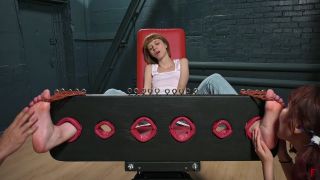 Fashion model gets tickled in stocks by four hands Tickling!-9