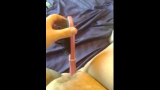 Amateur chubby horny girl selfie masturbating with pink hairbrush-3