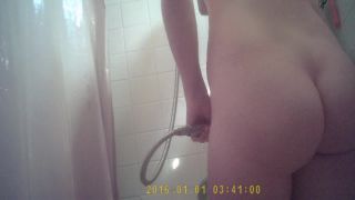 Girl bends over right in front of hidden shower cam!-8