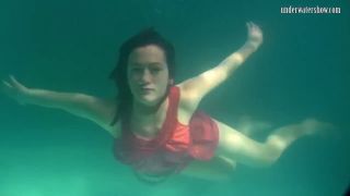 Rusalka Red dressed mermaid Rusalka swimming in the pool-1
