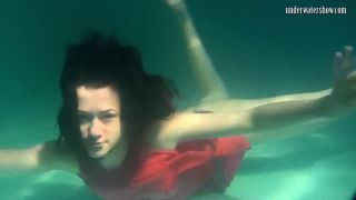 Rusalka Red dressed mermaid Rusalka swimming in the pool-2