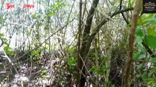Ebony with big tits seduced a passerby and fucked him in the forest.-8