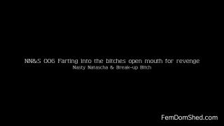 Nasty Natascha Farting into the bitches open mouth for revenge Strapon!-0