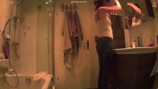 cute slim girl undressing and changing tampon in the bathroom. hidden ...-3